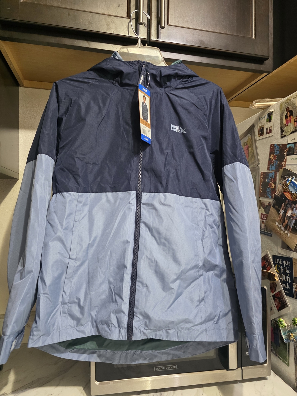 Eddie Bauer Two-Tone Hooded Windbreaker in Navy & Light Blue Youth Boys 14/16 - Picture 2 of 12